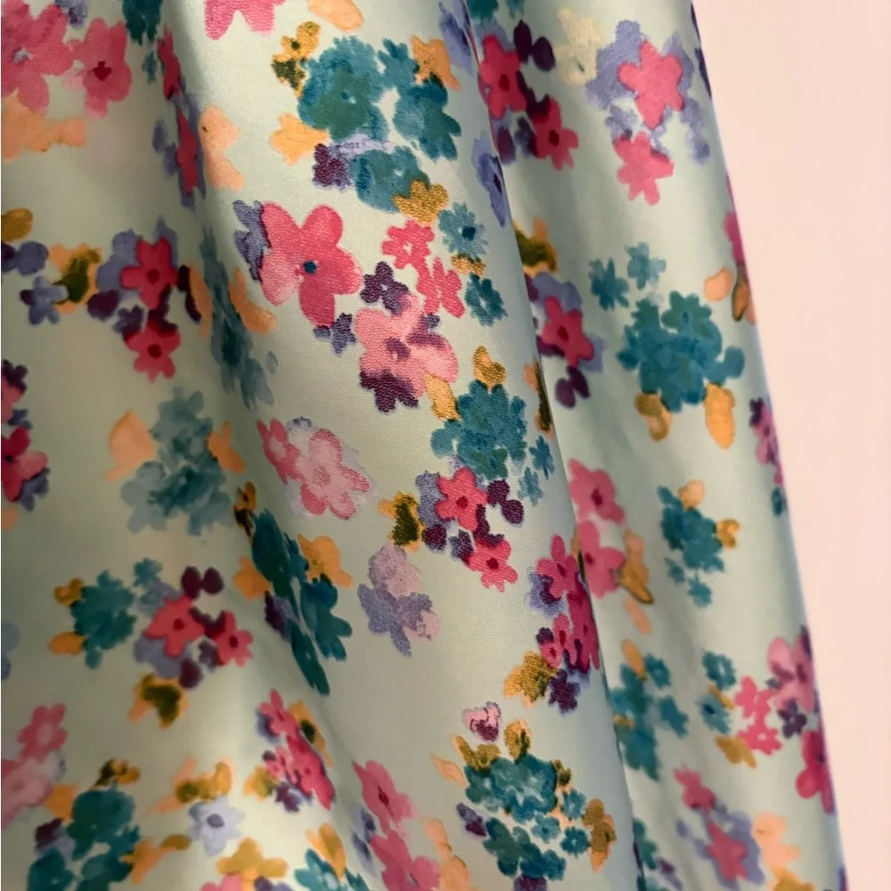 Zara Floral Printed Midi/Maxi Slip Side Tie Tank Dress Light Blue Pink Size S - Picture 10 of 12